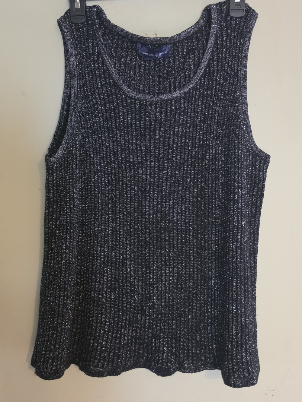 Susan Graver Black and Silver Metallic Knit Cardigan - 2X